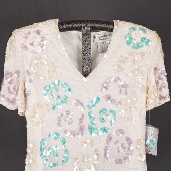 Vintage Papell Hand Made Women's Fairycore Top SMALL Silk Crepe Sequins Beaded - Picture 4 of 8